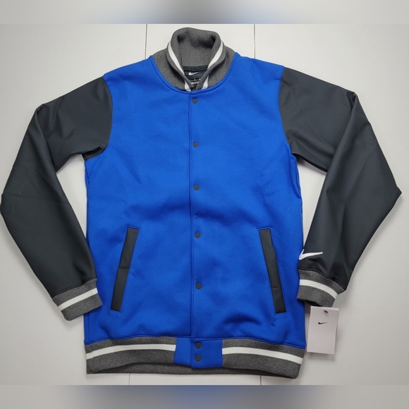 Nike Letterman Football Bomber Jacket Blue Gray DJ5971-493 Men’s Size Medium New - Picture 1 of 8